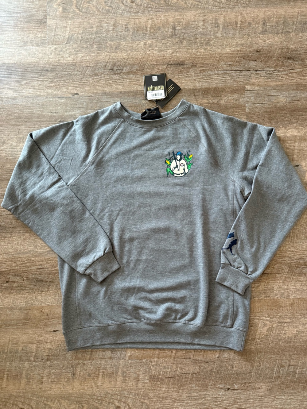 Men's Gray Crewneck Sweater with Embroidered Graphic